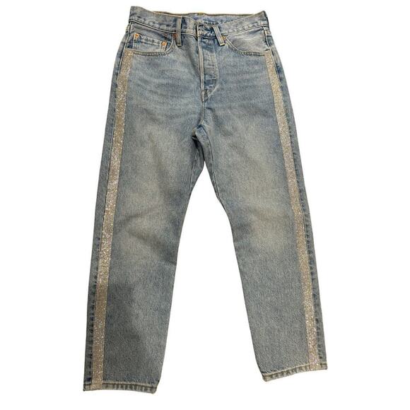 Levi's 501 $128 Side Studded Bling Light Wash Jeans Size 27 NWOT - Picture 1 of 6